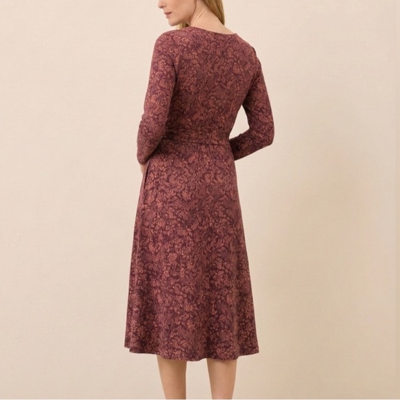 Pact womens paisley blossoms windsor wine fit & flare faux wrap dress - Picture 2 of 6